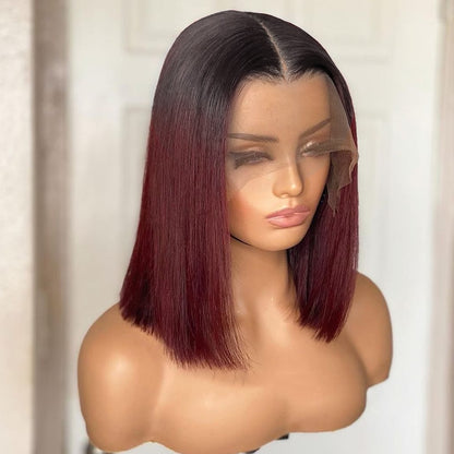 Short Bob 13x6 Lace Front Human Hair Wig|1B 99J Burgundy Hair