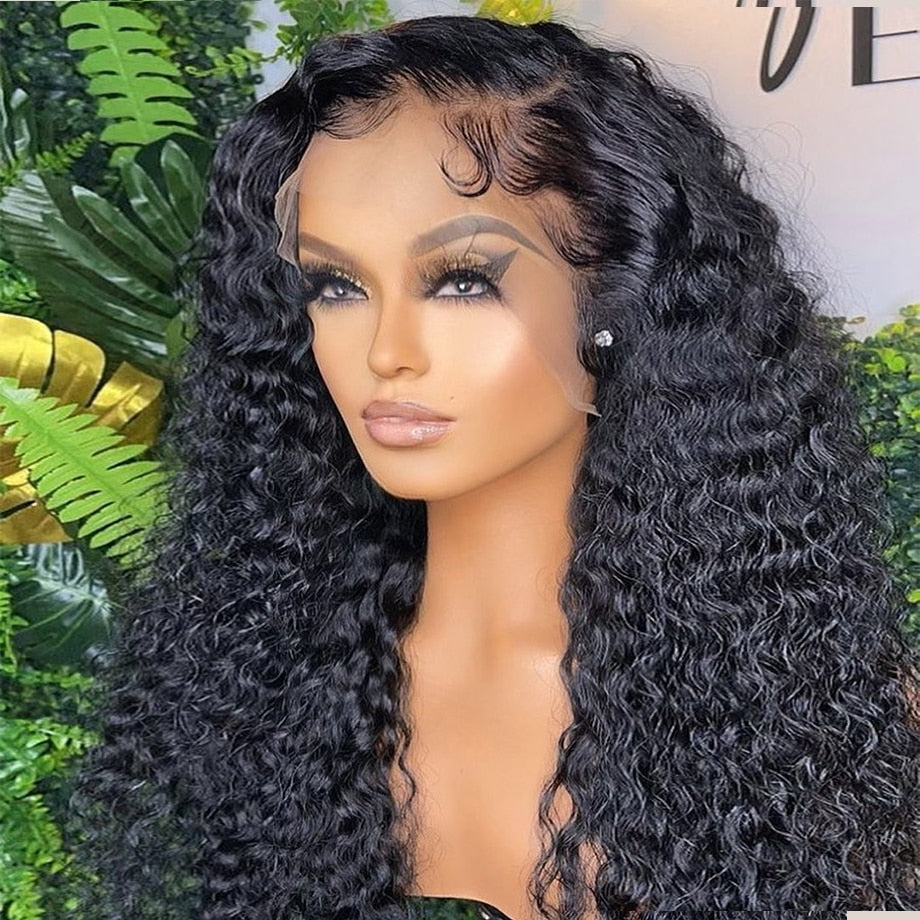 30 32 Inch Deep Wave Curly Human Hair Lace Frontal Wigs
