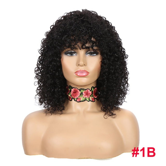 Kinky Jerry Curly Human Hair Wigs With Bangs