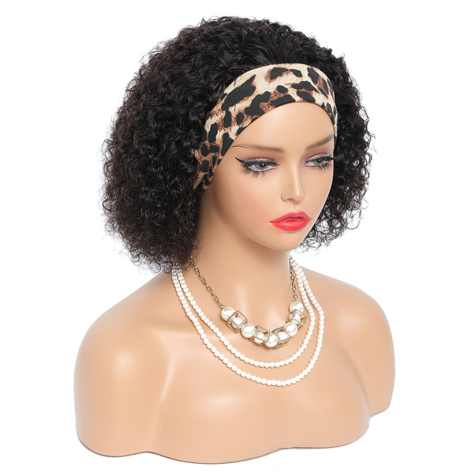 Short Curly Kinky Human Hair Headband Wigs