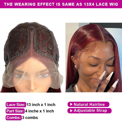 Long Straight Burgundy Lace Front Human Hair Wigs| 99J Human Hair Wig