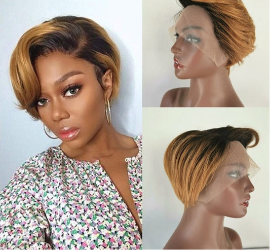 Pixie Cut Short Bob Straight Transparent Lace Malaysian Human Hair Wigs