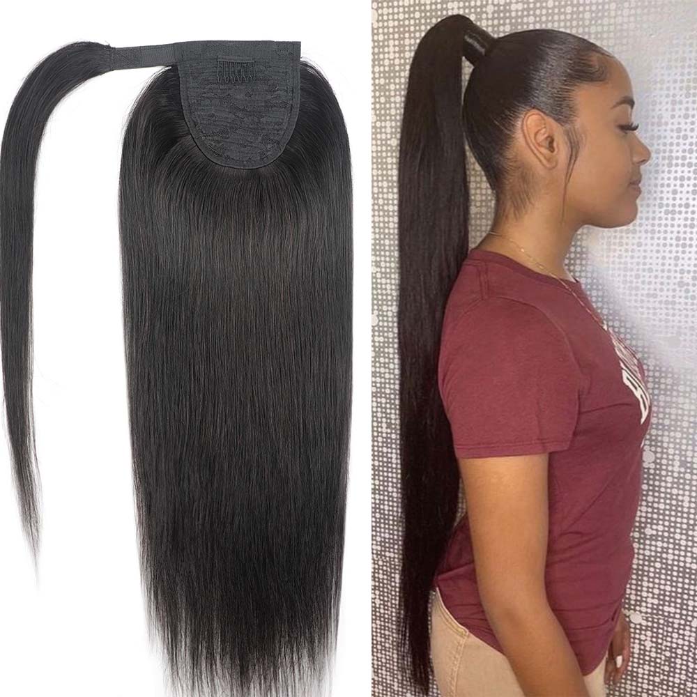 Ponytail Clip In Human Hair Wrap Around Hair Extension Natural Color
