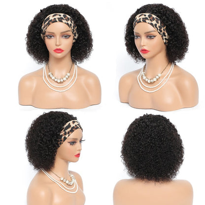 Short Curly Kinky Human Hair Headband Wigs