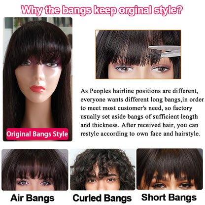 Long Straight Bob Human Hair Wig With Fringe Bangs|34inch Long Hairstyles