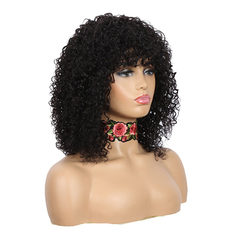 Kinky Jerry Curly Human Hair Wigs With Bangs