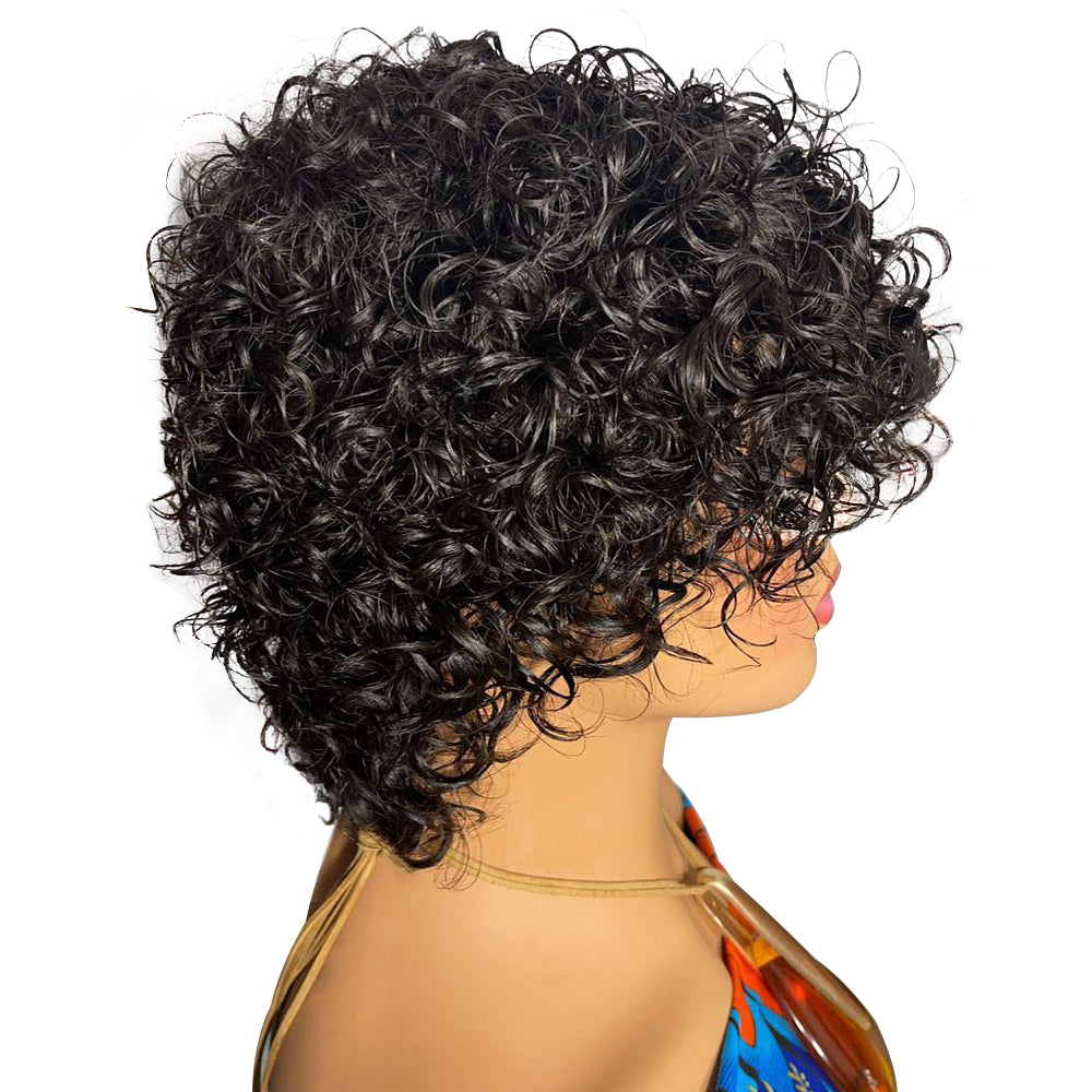 Short Curly Pixie Cut Human Hair Wigs For Women