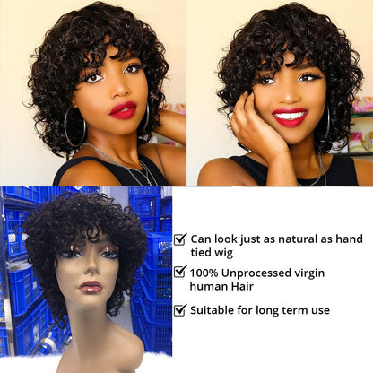 Short Curly Pixie Cut Human Hair Wigs For Women