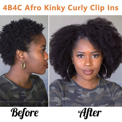 4B 4C Afro Kinky Curly Clip In Human Hair Extension Bundle