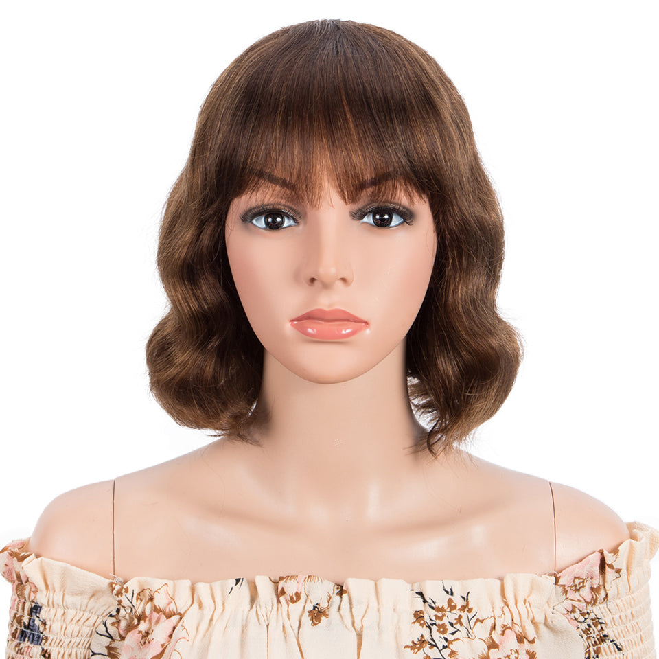 Short Loose Wave Human Hair Wigs With Bangs For Women