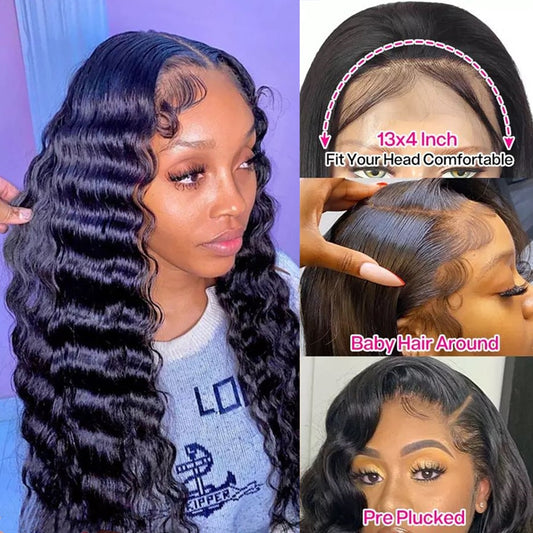 Loose Deep Wave 13x4 Transparent Human Hair Lace Frontal Wigs