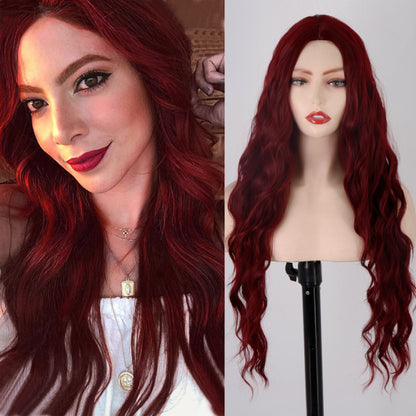 Long Wave Colored Middle Part Hairstyle Wigs|Red Hair|Blue Hair|Pink Hair