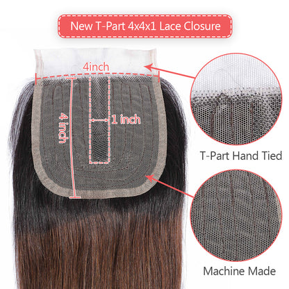 Ombre Human Hair Bundles With T Part Closure