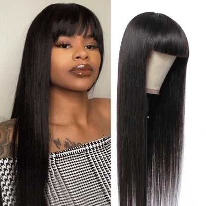 Straight Ombre Brown Brazilian Human Hair Wigs With Bangs